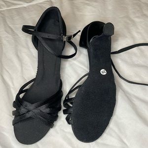 NEW Suede Sole & satin low DANCE heels, size UK 39 (fits more like a US 7.5)
